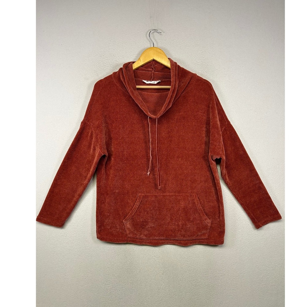 Boho Cozy Spring + Mercer Womens Small Burnt Orange Corduroy Cowl Neck Pullover